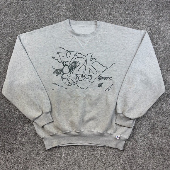 Vintage Y2K Bugs‎ Sweatshirt Mens Large Gray Russell Athletic Crewneck Pullover - Picture 1 of 7